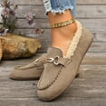thumbnail image 2 of Fuzzy Loafers for Women Winter Warm Flat Shoes Fashion Metal Chain Suede Round Toe Comfortable Soft Sole Nonslip Walking Shoes Khaki Size 9, 2 of 6