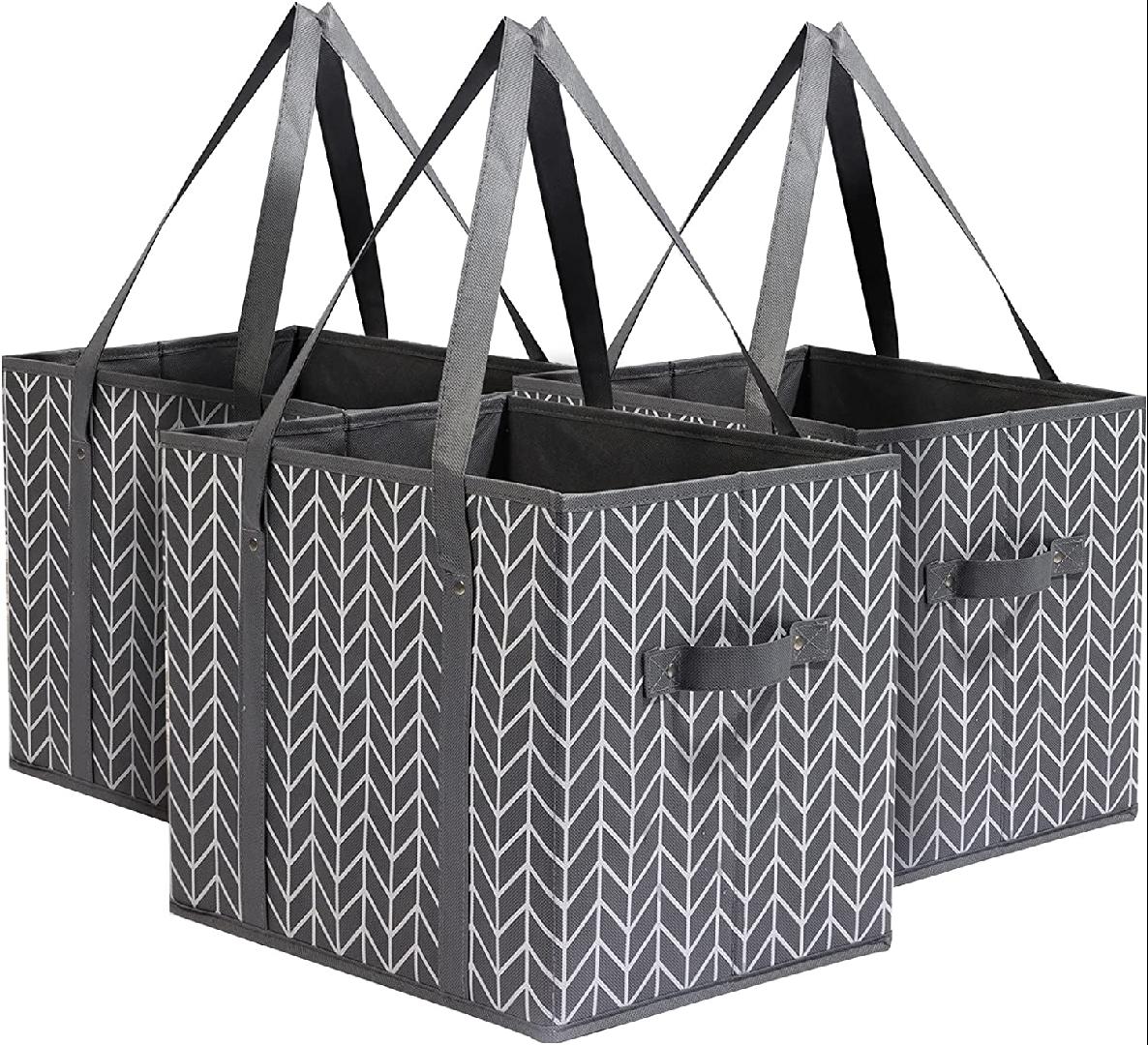 Reusable Grocery Shopping Box Bags 3 Pack, Heavy Duty Tote Bag Set with