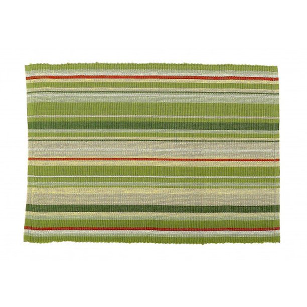 Set Of 4 Cotton Ribbed Green Stripes Placemats
