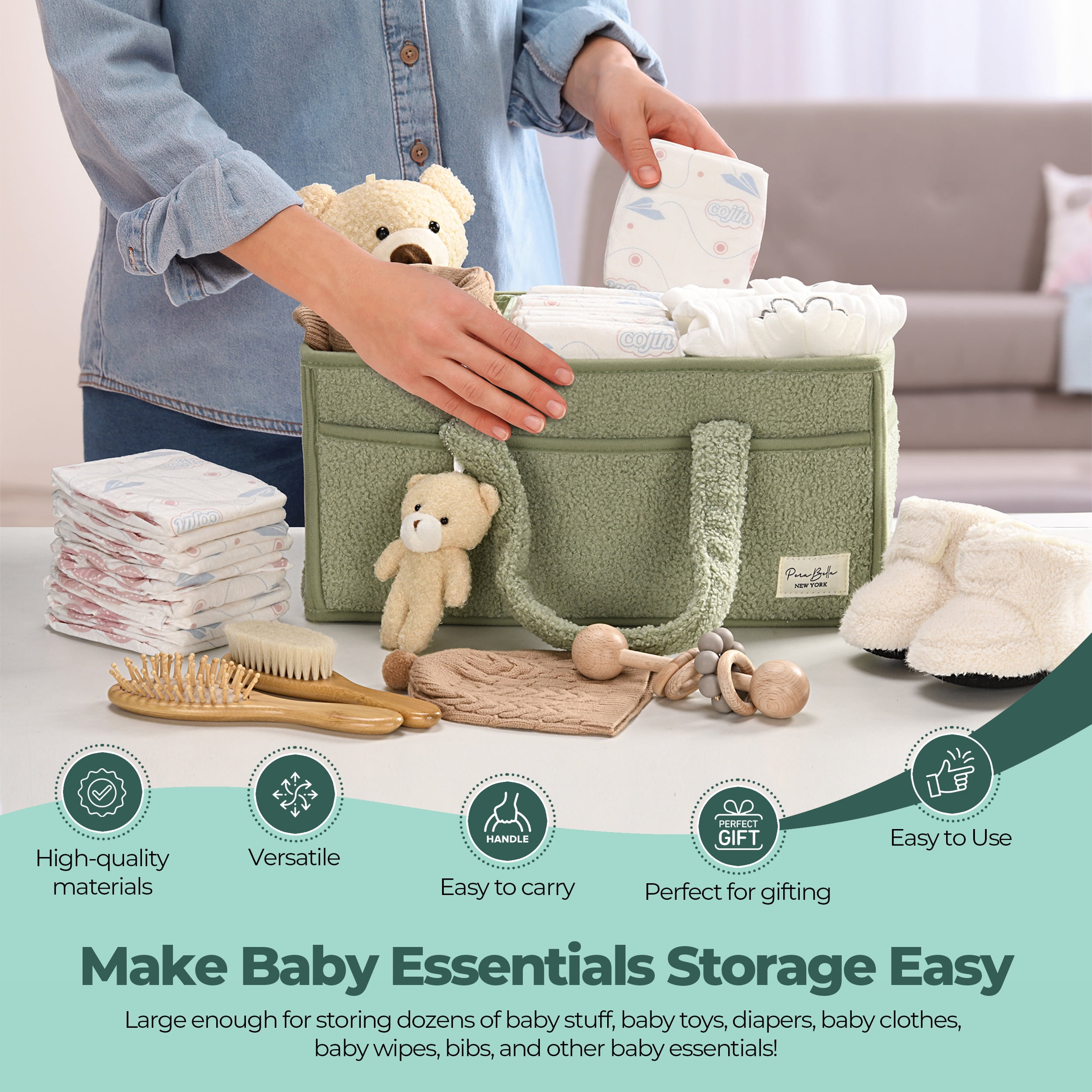 Baby Diaper Caddy Organizer for Changing Table, Portable Nursery Storage Basket Dresser Top