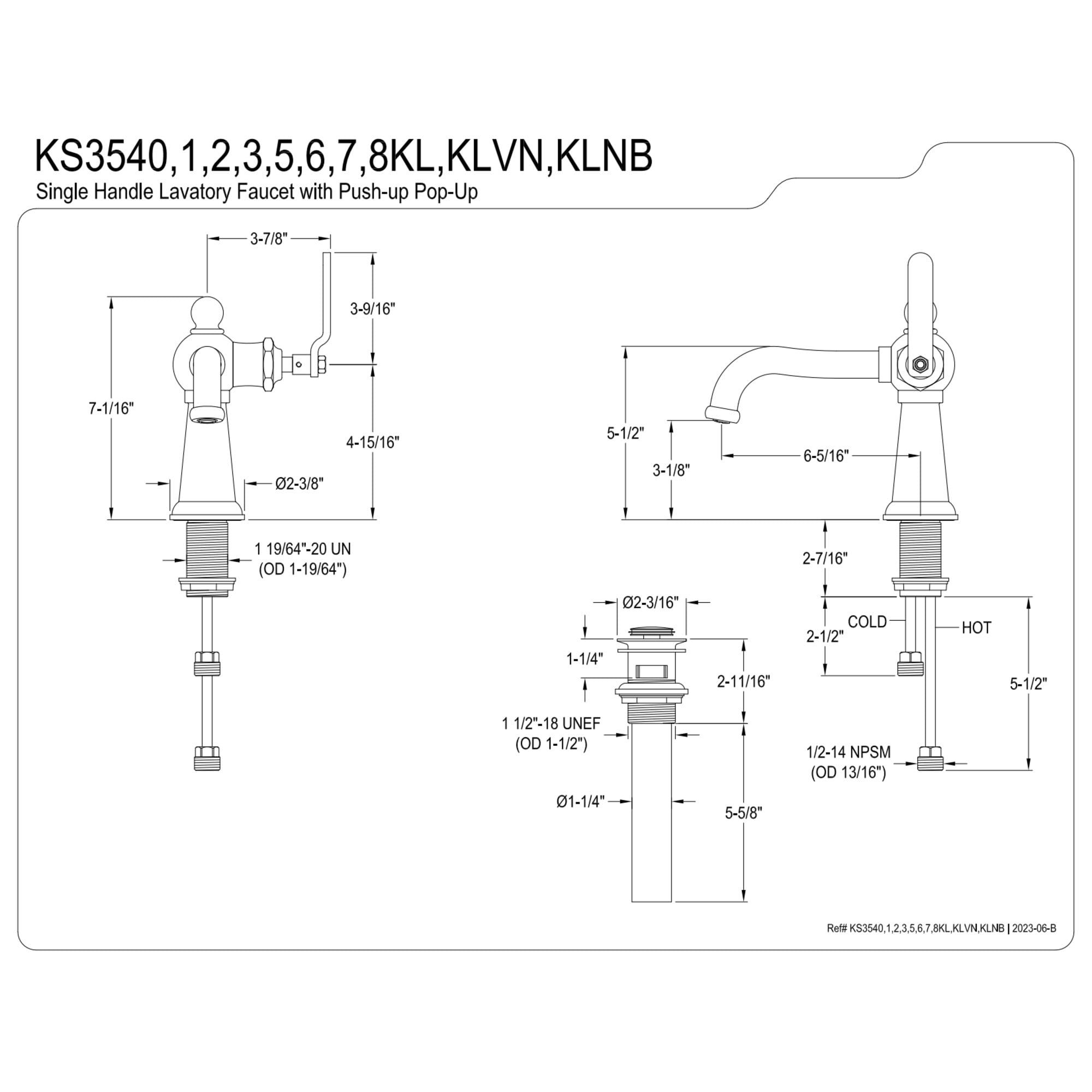 Kingston Brass KS3547KL Knight One-Handle Single-Hole Bathroom Faucet with Push Pop-Up Drain, Brushed Brass