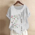 thumbnail image 1 of Fiudx Liquidación de Ofertas Flash Blusa de Manga Corta Holgada y Cómoda con Estampado a La Moda para Mujer, Tops Informales con Cuello Redondo y Cierre de Corte con Botones, 1 of 3