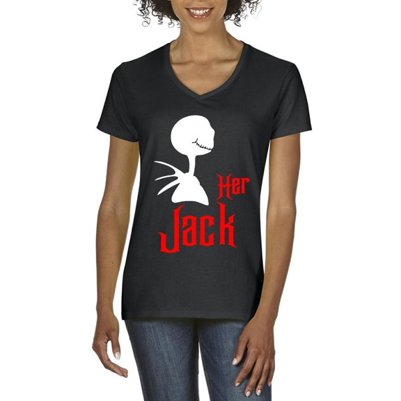 MmF - Women's T-Shirt V-Neck Short Sleeve - Halloween His Sally Matching Halloween Couple