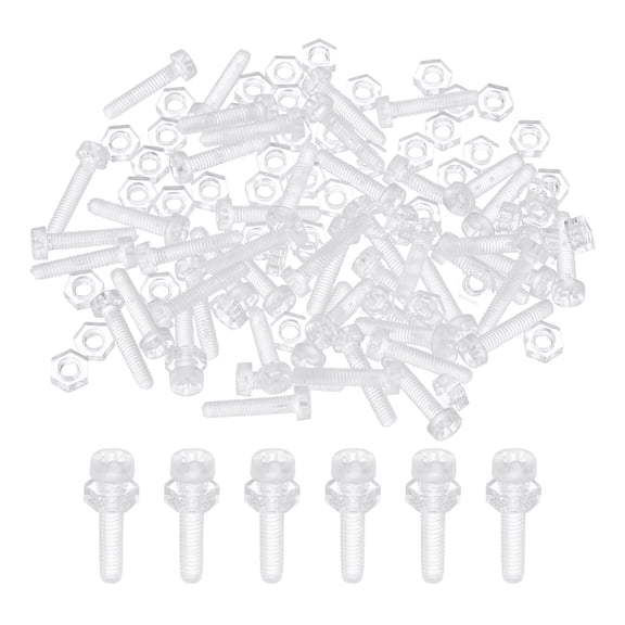 Uxcell 50 Set M2.5x12mm Clear Acrylic Phillips Round Head Screws with Hex Nuts Kit