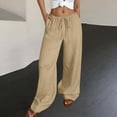 thumbnail image 2 of Womens Cotton Linen Pants Drawstring Waist Straight Leg Lounge Pants for Women Solid Color Slacks with Pockets, 2 of 8