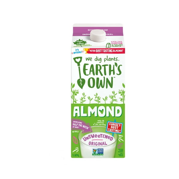 Earth's Own Almond Beverage, Unsweetened Original 1.89L, Earth's Own Almond Milk, Unsweetened Original, Dairy-Free, Plant-Based Beverage 1.89L