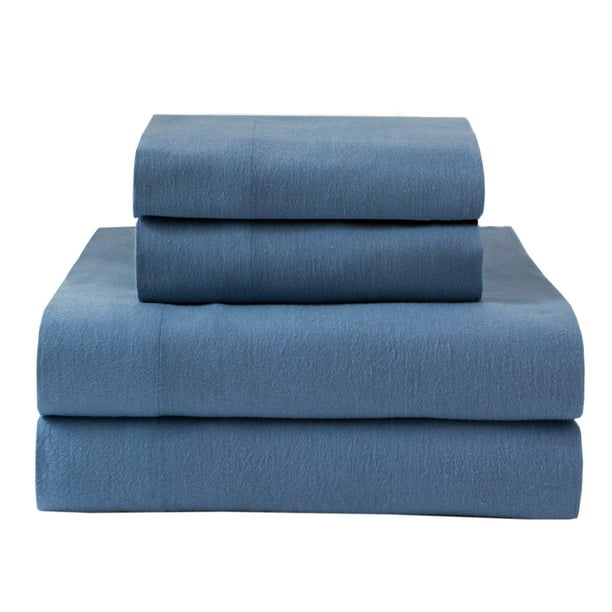 Elite Home Products, Winter Nights Cotton Flannel Sheet Set, Med Blue ...