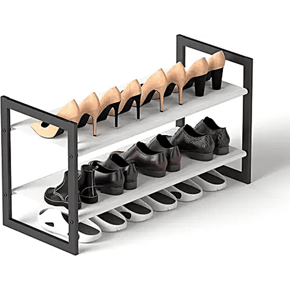 Orchidleaf 2-Tier Shoe Organizer - Non-Woven Fabric, Sturdy and Durable Shoe Shelves, White