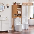 thumbnail image 6 of LELELINKY Over The Toilet Storage Cabinet with Rattan Sliding Door, 68" Tall Wood Bathroom Organizer with Adjustable Shelf for Small Spaces, Tea Color, 6 of 7
