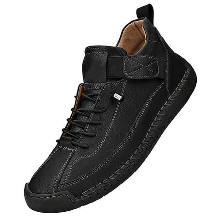 NOKIO Men S Hand Stitching Leather Chukka Ankle Boots With Adjustable Elastic Band Casual Slip On Non Slip Walking Loafers Retro High Top Flat Shoes