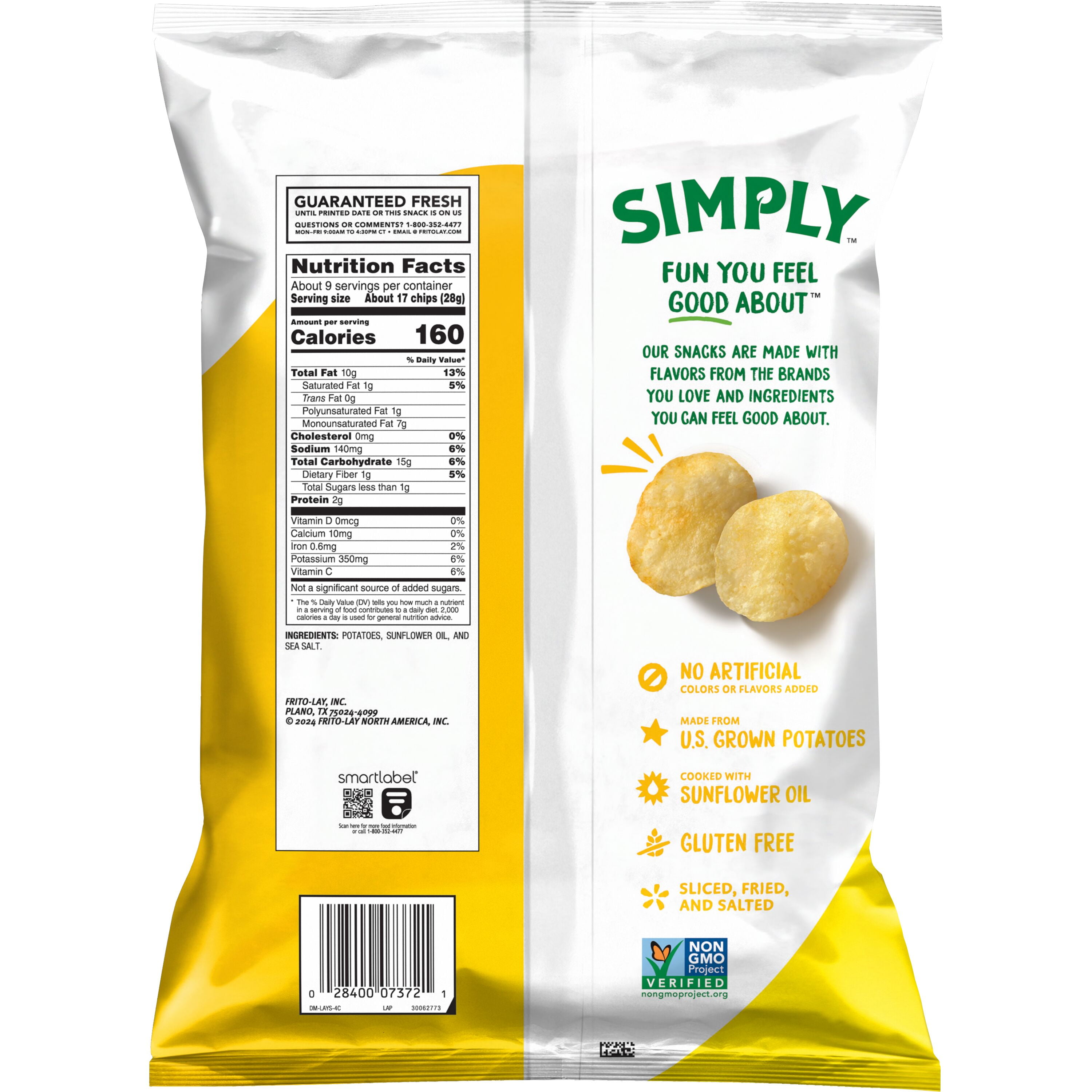 Simply Lay's Sea Salted Thick Cut Potato Chips, 8.5 oz Bag