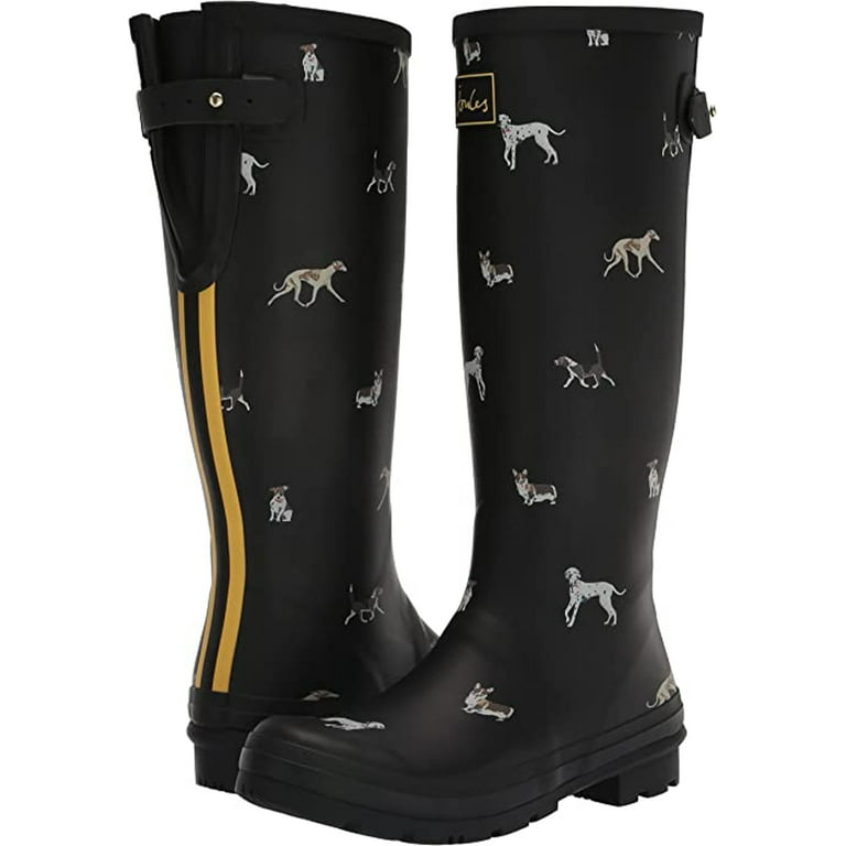 Joules Women s Welly Print Black Dog Size 7 Knee High Rain Boot Walmart