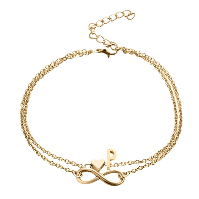 Riforla Heart Layer Anklet Female Bracelets Letters Letters Chain Double Initial 26 Letter for Women Anklet Anklet Jewelry Anklet Foot Heart Anklet Womens Jewelry P