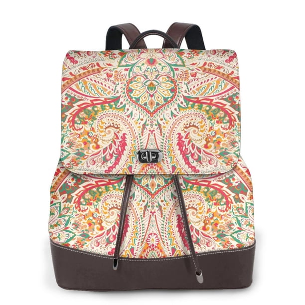 Balery Indian Paisley 1 Mochila de Cuero para Mujeres, Gran Capacidad, Bolsa de Viaje Multifuncional, Mochila de Cuero y Bolsa de Hombro para Mujeres