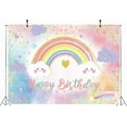 thumbnail image 3 of Rainbow Happy Birthday Backdrop for Girl Women Colorful Rainbow Party Decorations Banner Pastel Kid Girl Baby Shower Party Cake Table Supplies, 3 of 4