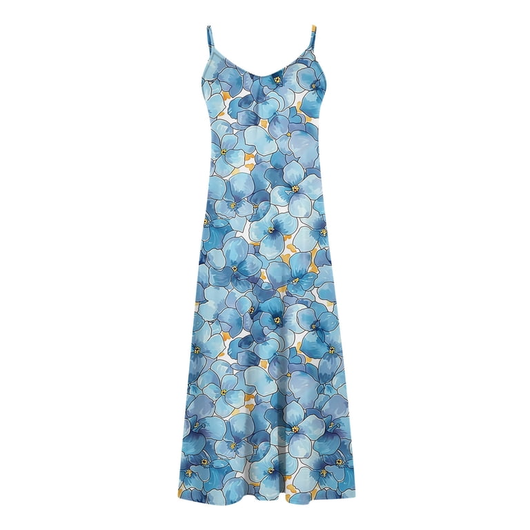 walmart a line dress A-Line Dresses for Women Summer Dresses For Women Print Sleeveless Round Neck Casual Long Dresses F Multicolor L size:M