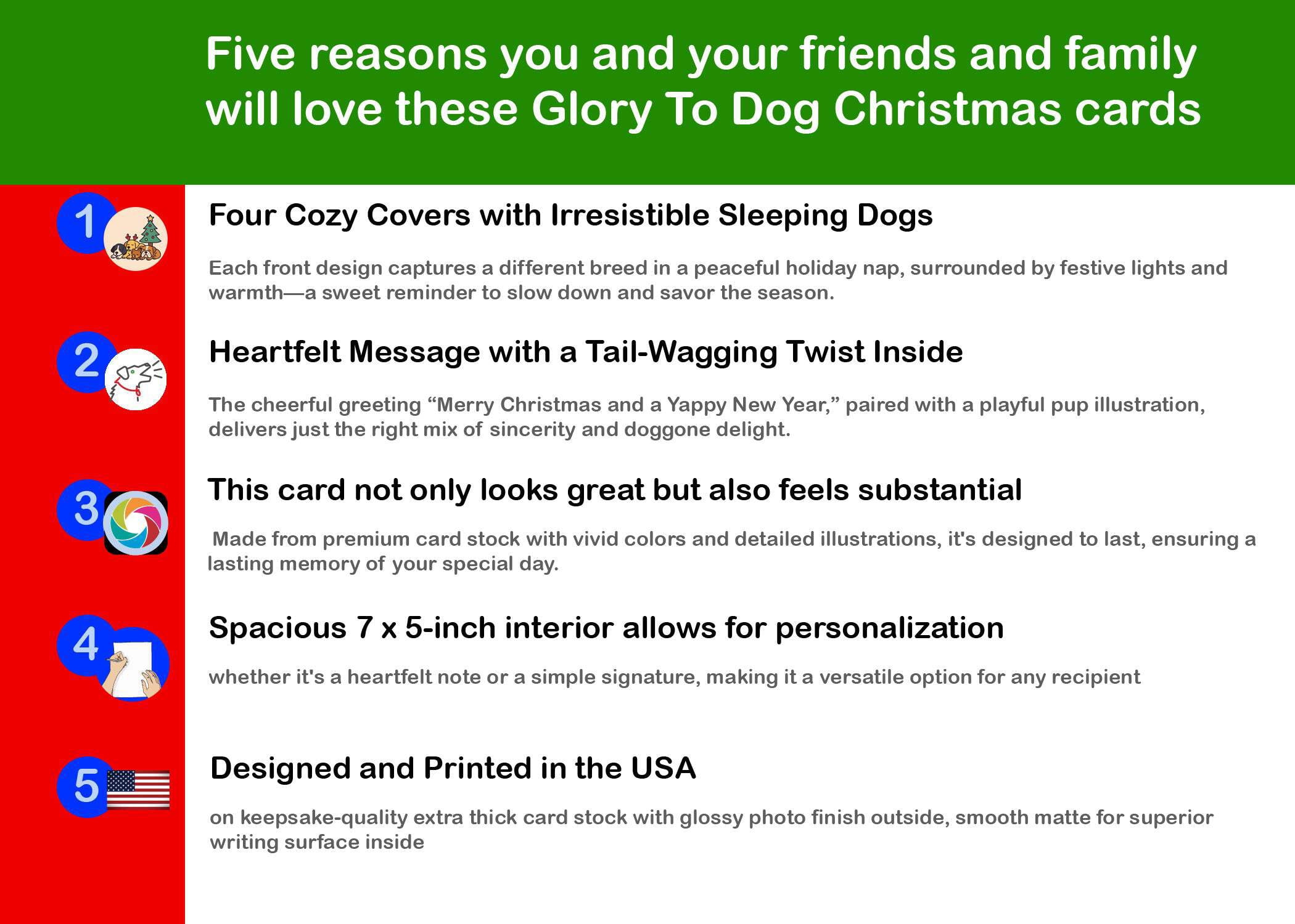 Glory To Dog And to All A Good Night Variety II (2025) Christmas Card Boxed Set of 12 Seasonal Greeting Cards (3 Each of 4 Sleepy Puppy Dog Designs) and Mailing Envelopes