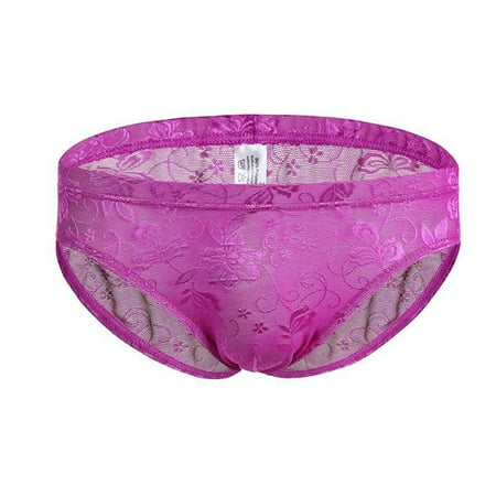 

ALSLIAO Men Sexy Lace Underwear Briefs Panties Shorts Low Rise Lingerie Pouch Underpants Purple M