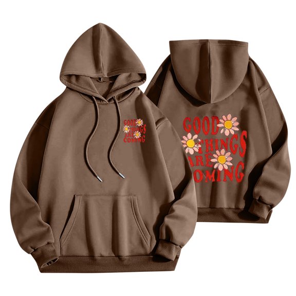QUINDOS Women's Hoodies and Sweatshirts Letter Sweatshirts for Women Plus Size Casual Graphic Long Sleeve Crew Neck Pullover Tops
