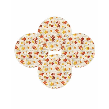 Fall Round Placemats Set of 4 Autumn Maple Leaves Place Mats Thanksgiving Woven Placemat Vintage Orange Fallen Leaf Circle Braided Table Mat for Kitchen Dining Table Autumn Party Home Decor 15 Inch
