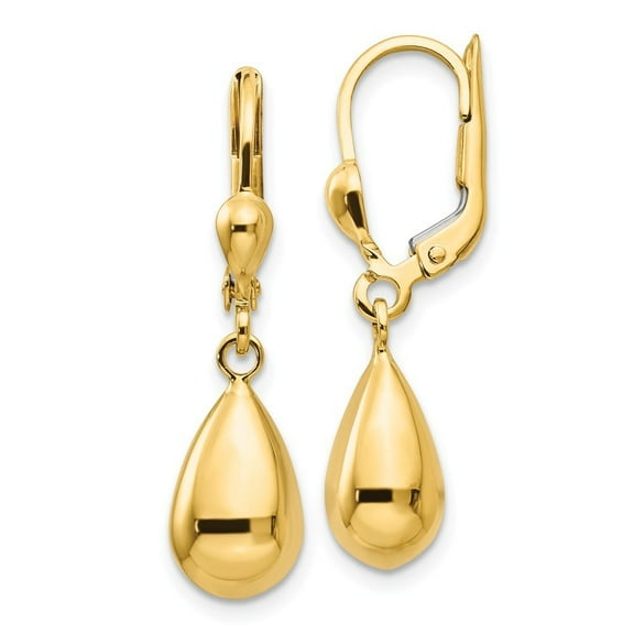 14k Yellow Gold Polished Fancy Dangle Leverback Earrings - 2.0 Grams - Measures 29x7mm Wide