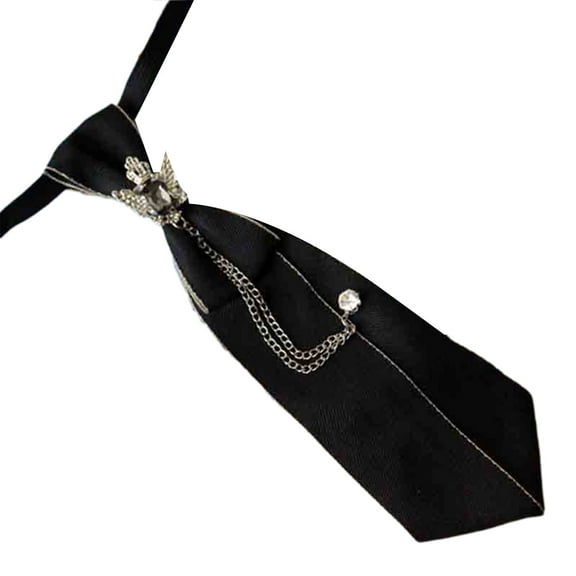 Apooke Men Vintage Necktie Gothic for Rhinestone Metal Chain Wedding Party Pre-Tied Bow