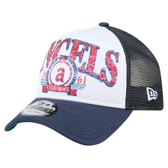 Men's New Era Navy California Angels Distressed 9FORTY A-Frame Adjustable Trucker Hat