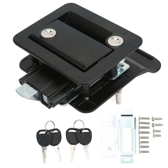 Travel Trailer Entry Door Lock, Built In Deadbolt RV Door Latch Thickened Base Double Opening For Truck Black