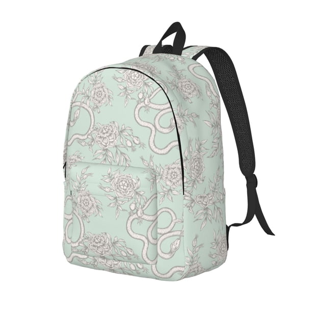 Disketp Retro Snake print Canvas Backpack Lightweight Travel Daypack Student Rucksack Laptop Backpack-Medium