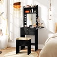 thumbnail image 2 of Gymax Vanity Desk Set w/ Mirror and Lights 3-Color Lighted Mirror Cushioned Stool Black, 2 of 10