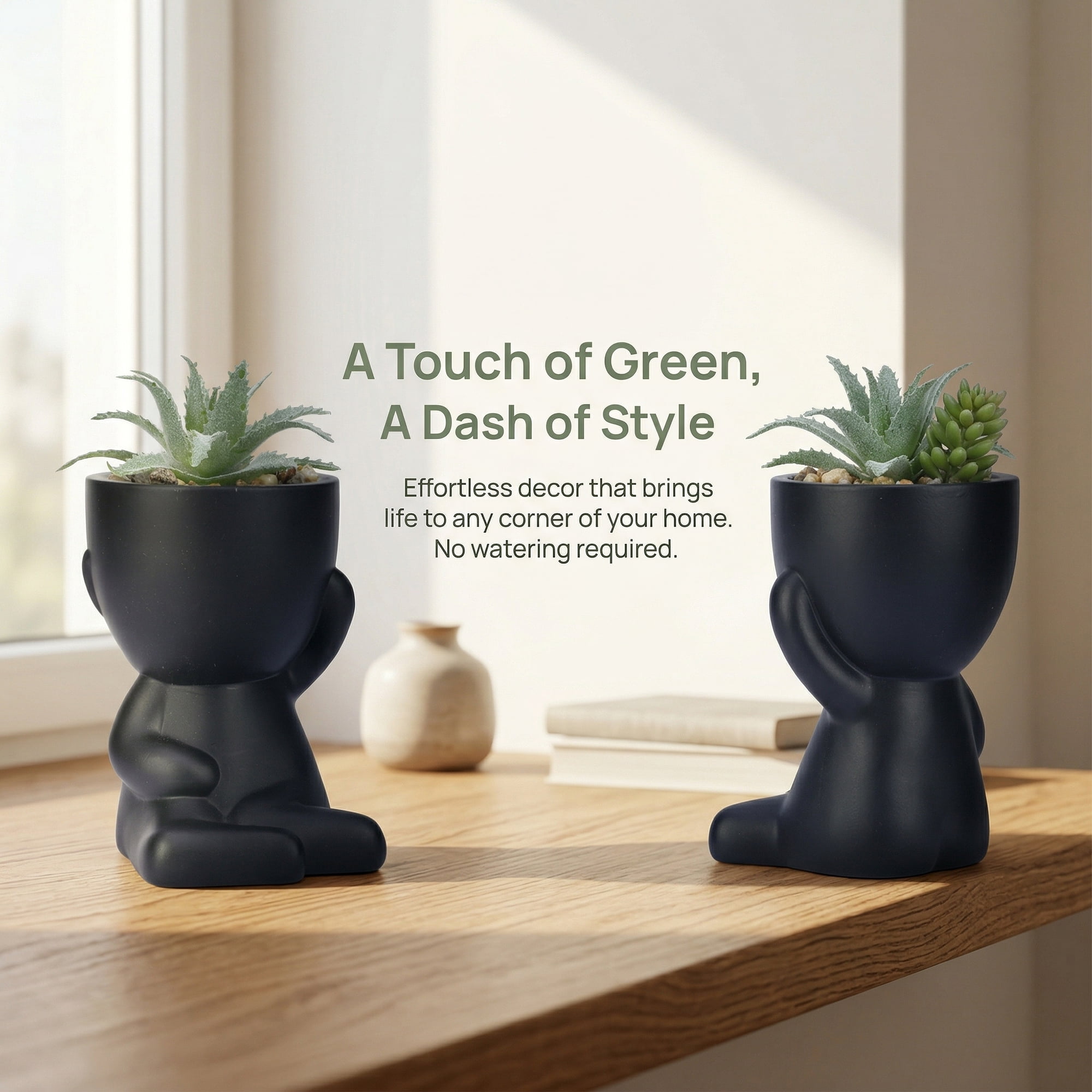 Unique Bargains Artificial Succulents in Humanoid Pots 4.7" Spiky Green