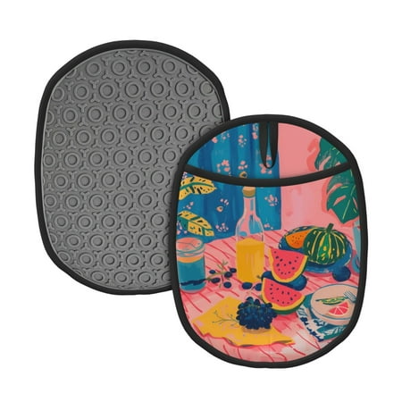

Lukts Colorful Summer Fruit Table Print Silicone Pot Mat Mitten With Hanging Loop Heat Resistant Oven Mitts Non-Slip Bbq Baking Smoking Potholders