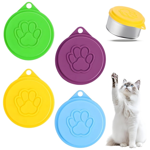 BPPEG 4Pcs Pet Food Can Lids,Leakproof Plastic Can Covers for Dog Cat Wet Food,3-in-1 Cat Food Storage Cover,Reusable Can Lid Fits Most Pet Food Cans