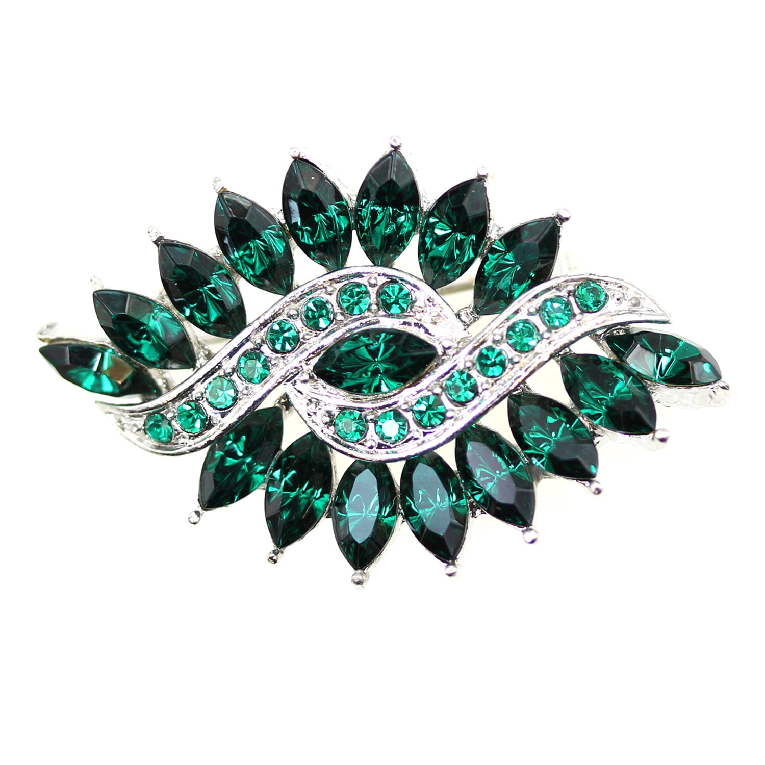 Faship Olive Shape Oval Green Rhinestone Crystal Floral Pin Brooch by