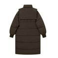 thumbnail image 4 of XFLWAM Women Long Quilted Coat Mid Length Long Sleeve Puffer Jacket Solid Hooded Padded Coats Thick Warm Winter Outerwear Coffee L, 4 of 5