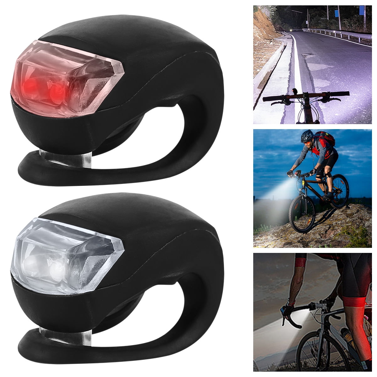 Black Bicycle Headlight with White and Red LEDs 