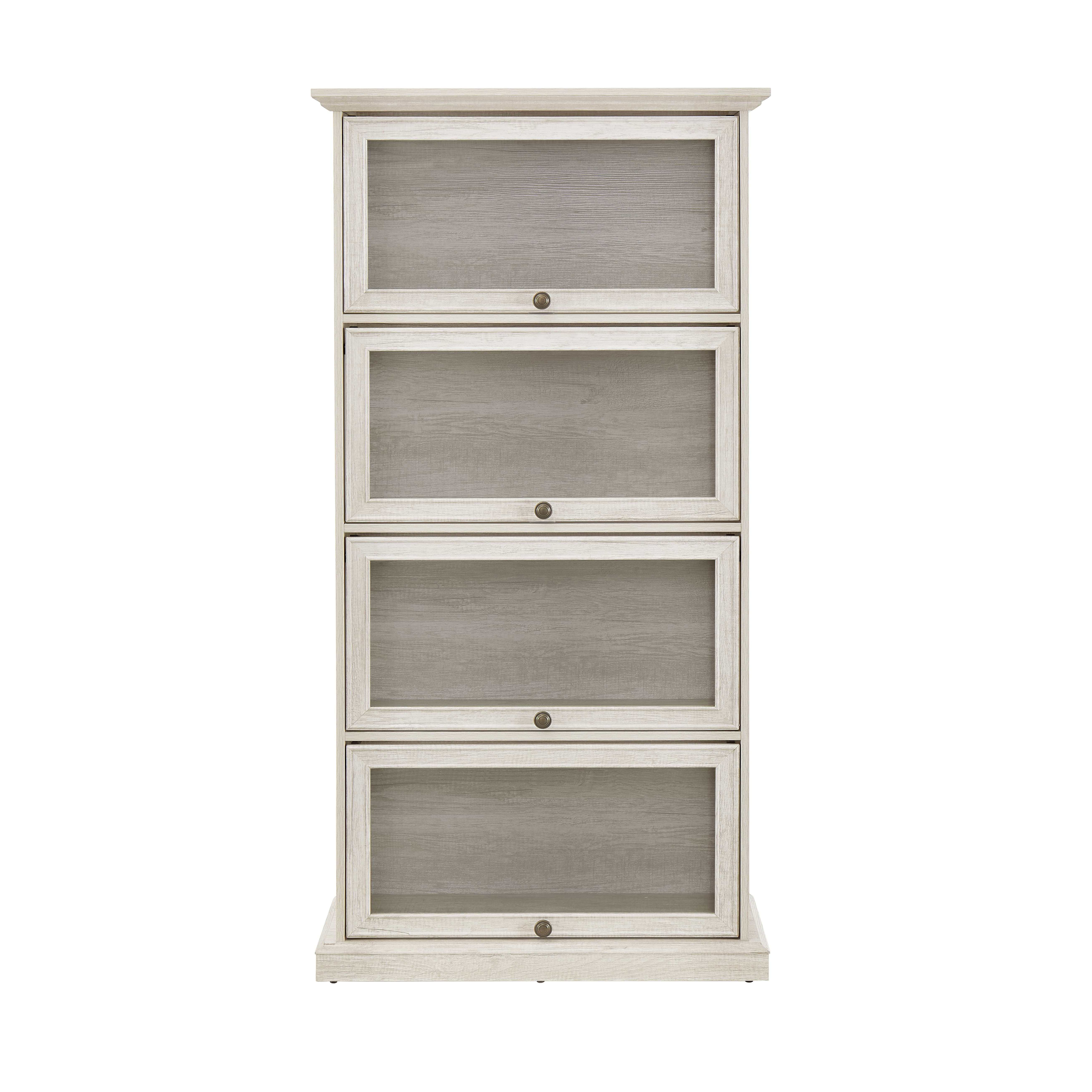 Aukfa 4-Tier Glass Display Cabinet,Cabinet Storage Curio Cabinet with Flip up Glass Doors, White