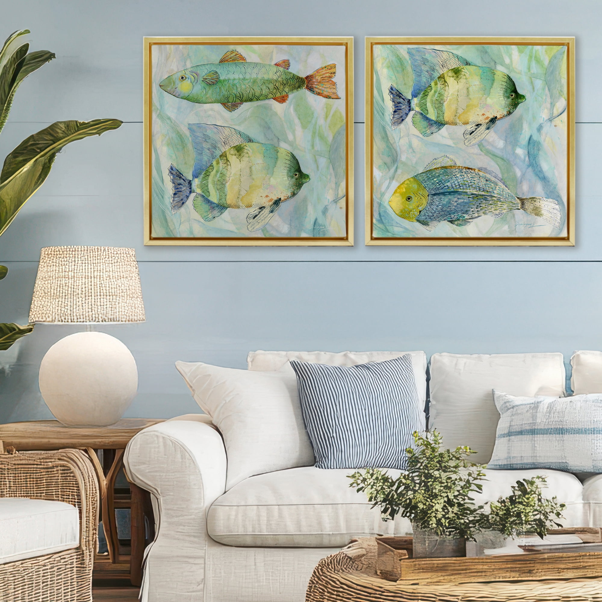 Stupell Industries Sweet Fish Aquatics 2 Piece Gold Framed Floater Canvas Set, design by Lorenzo Collective