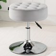 thumbnail image 1 of LMHF Mid-Century Velvet Tufted Adjustable Swivel Makeup Ottoman Stool; Modern Big Size Round Vanity Stool Chair for Bedroom Living Room (LightGrey), 1 of 5