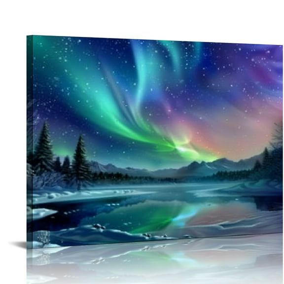 COMIO Northern Lights Picture Wall Decor Aurora Borealis Poster Snow Tree Forest Landscape Painting Wall Art Modern Artwork Print Canvas Painting for Living Room Bedroom Home Decor Ready to Hang