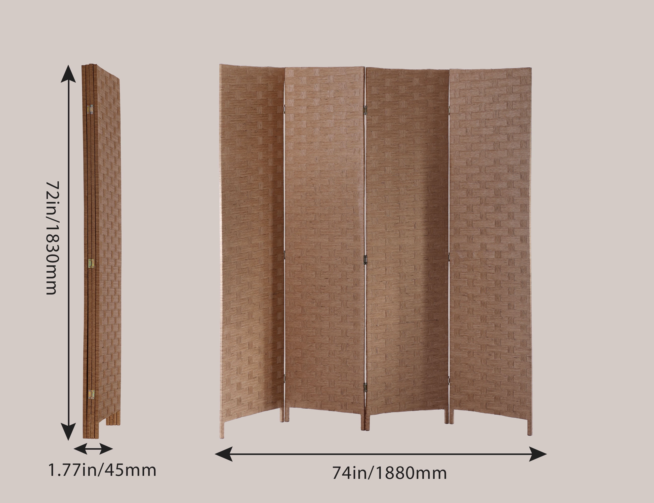 YRLLENSDAN Partition Room Dividers with 4 Panels, Wood Folding Privacy Screen for Room Portable Room Divider Screen Freestanding Decorative Privacy Dressing Screen for Bedroom, Living Room, Office