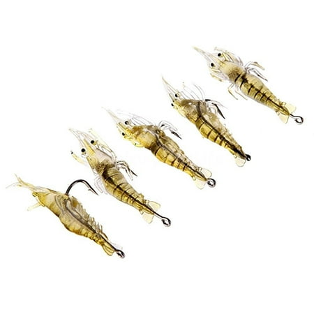 Naierhg 5Pcs Fishing Lure Soft Faux Vivid Shrimp Prawn Bait Hook Fishing Gear