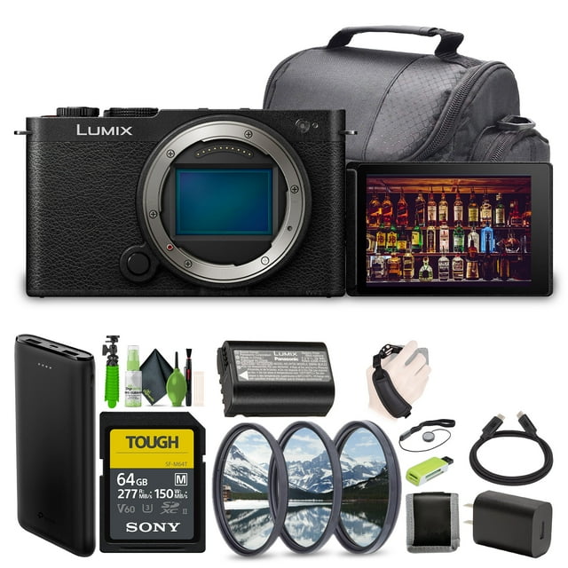 Panasonic LUMIX S9 Mirrorless Full Frame Compact Camera Body (DC-S9BODYK) for Content Creators - Black-Bundle with 64GB UHS-II SDXC Memory Card and More Accessories