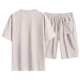 thumbnail image 5 of Hearthz Men's 2 Piece Short Sets Waffle Knit Men Short Sleeve Shirt and Shorts Set Workout Short Sleeve Summer Tracksuits Casual Set Beige M, 5 of 5