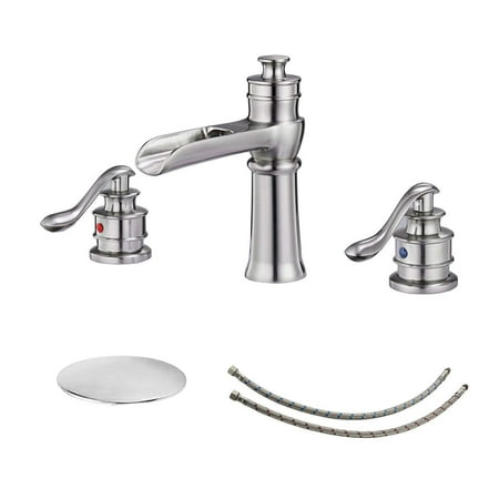

Beautops 8 in. Waterfall Widespread 2-Handle Bathroom Faucet With Supply Line in Spot Resist Brushed Nickel - Brushed Nickel With Pop-up Drain