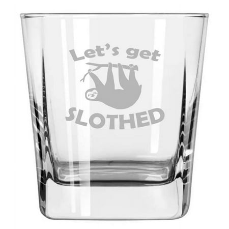 

12 oz Square Base Rocks Whiskey Double Old Fashioned Glass Let s Get Slothed Sloth Funny