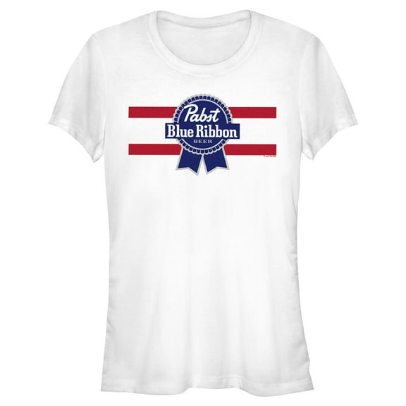 Junior's Pabst Red Stripe Blue Ribbon Graphic Tee White 2X Large