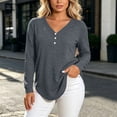 thumbnail image 4 of Lmueinov Plus Size Womens Long Sleeve Shirts V-Neck Solid Button Loose fit Tops Curved Hem Soft Layering Blouses For Women Fall Winter Loungewear, 4 of 5