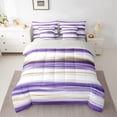 thumbnail image 2 of Manfei Girly Purple Stripes Bedding Comforter Set 7-Piece for Adult, Oil Printing Artwork King Bedding Sets, Abstract Ombre Reversible Bed Sheets, Ultra Soft Home Decor, 2 of 7