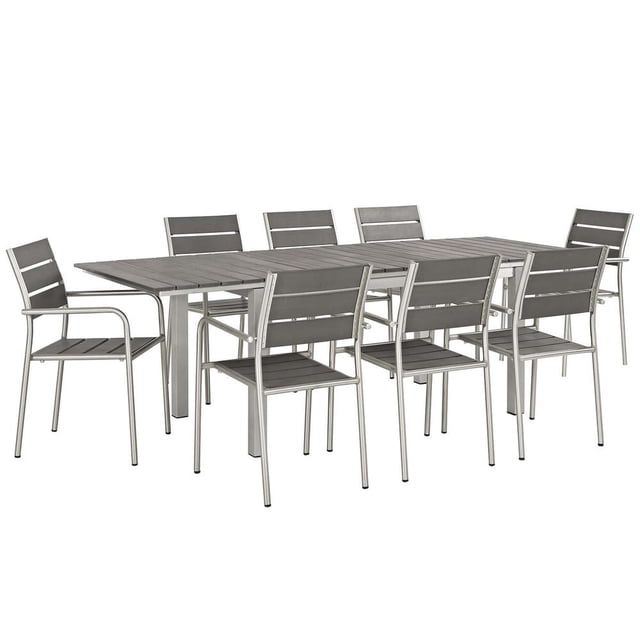 Modway Shore Aluminum Outdoor Patio Furniture Dining Arm Chair Set of 7 Table, Gray